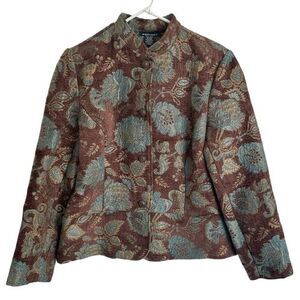 Portrait Women’s Large Brown‎ Floral Botanical Tapestry Button Up Jacket Blazer